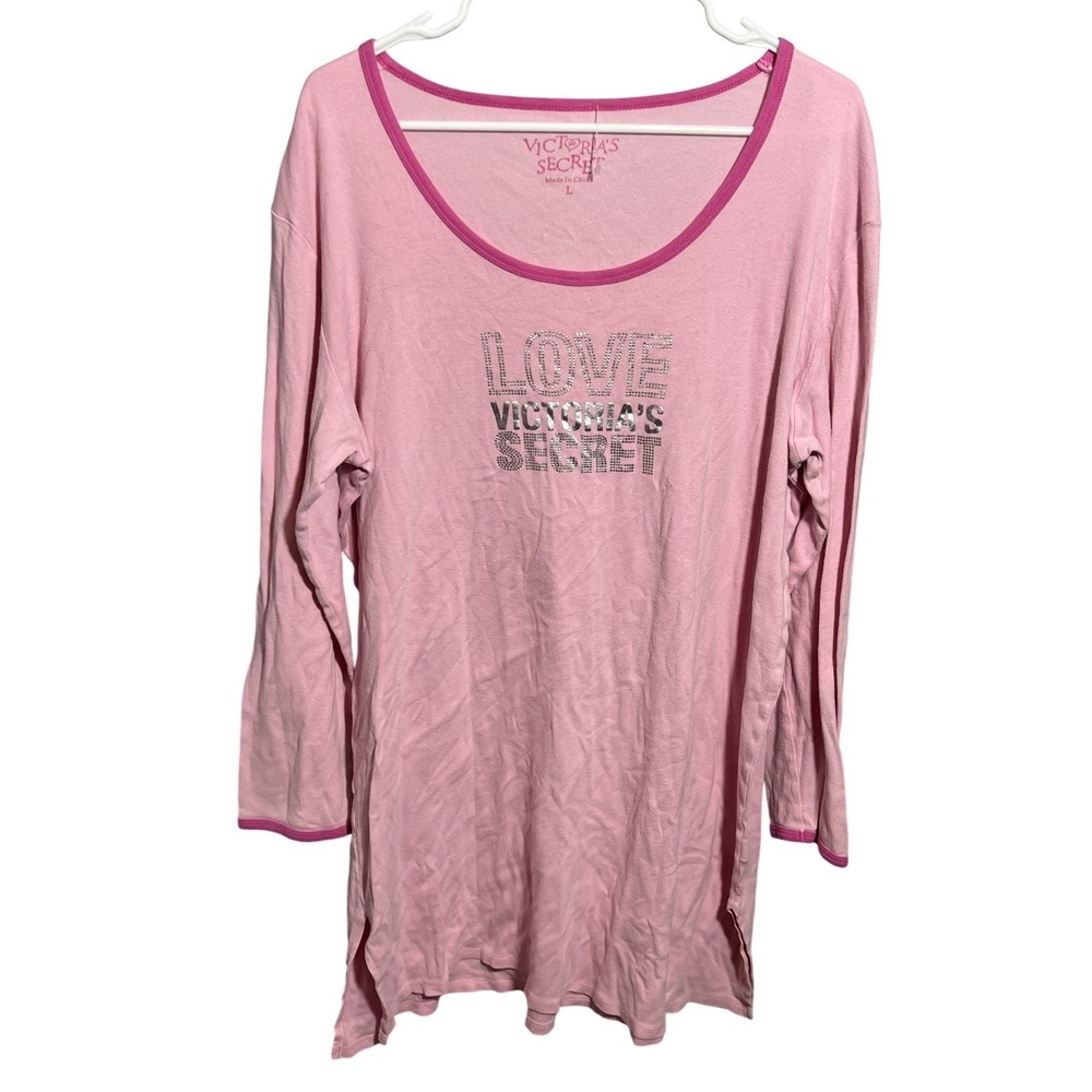 Victoria's Secret Pink LOVE Nightshirt Women's L Long Sleeve Cotton Sleepwear
